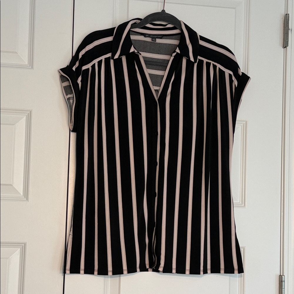 Adrianna Papell Black and White Striped Button Down Shirt
